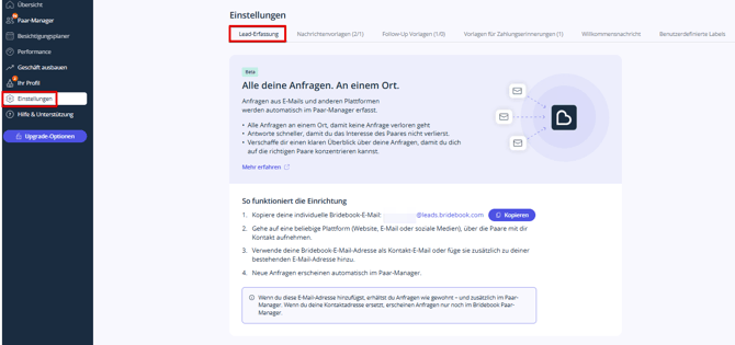 Lead-Erfassung · Bridebook Business - Google Chrom